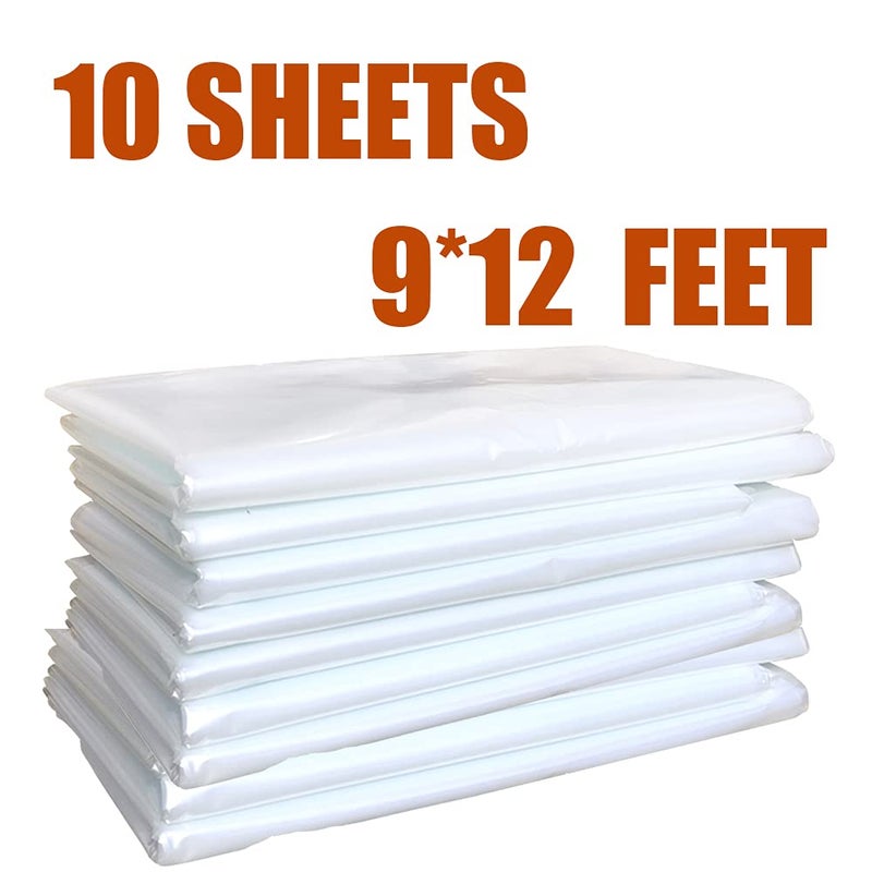 Cedolio 10 Pieces Plastic Drop Sheets for Painting  Waterproof and Dust-Proof Clear Cloth for Furniture Cover  9x12 Feet Tarps - Image 2